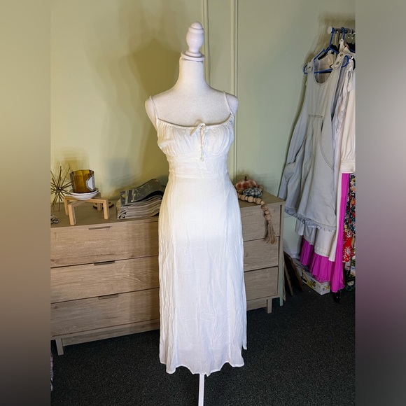 URBAN OUTFITTERS White Tie-Front Spaghetti Strap Midi High-Waist Slip Dress Sz L - Picture 8 of 16